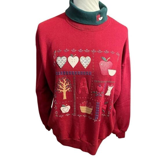 Gopher Sport Vintage 80’s/90’s Country Farm Style Red With Green Turtleneck Pull - Picture 2 of 12